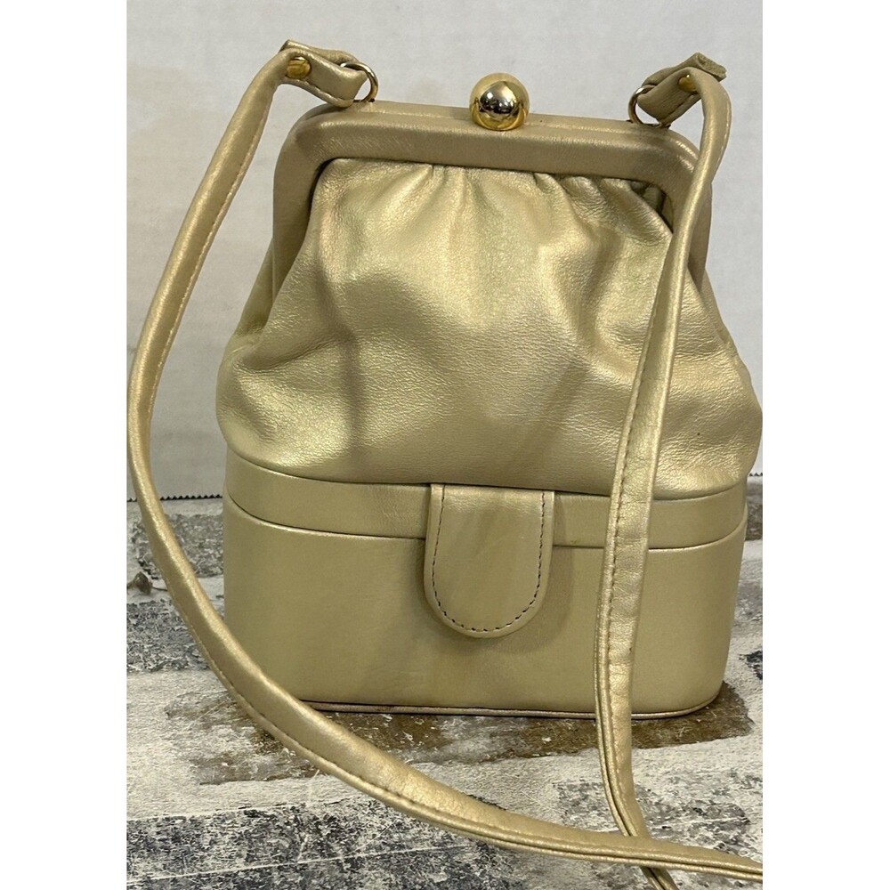 Vintage Diamicci Metallic Gold Dual Compartment Purse Hinged Kiss Lock Crossbody
